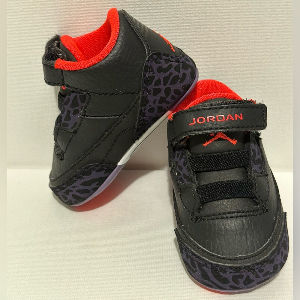 (50)- Collectible Black, Red, And 💜Purple Cheetah Print Baby Jordan Retro’s 🔥1